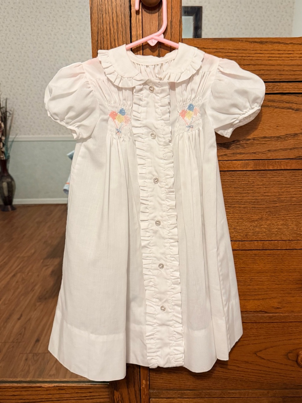 White Smocked Balloons on Size 4 Birthday Dress